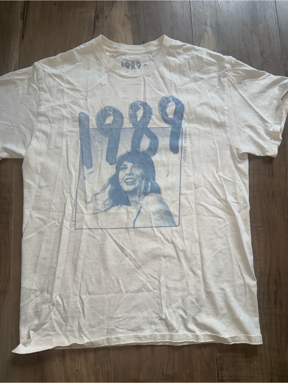 Taylor Swift White Tee with Light Blue 1989 Print